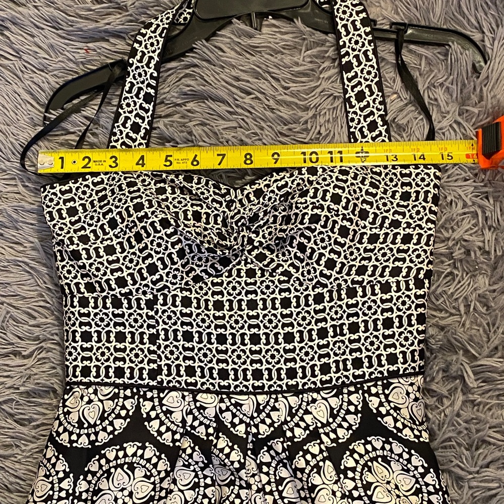 White House Black Market 100% silk black and white printed halter dress. - Picture 11 of 12